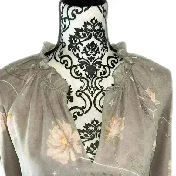 Kaari Blue Whimsical Long Sleeve Ruffle Flowy Tunic, XL - Picture 3 of 9